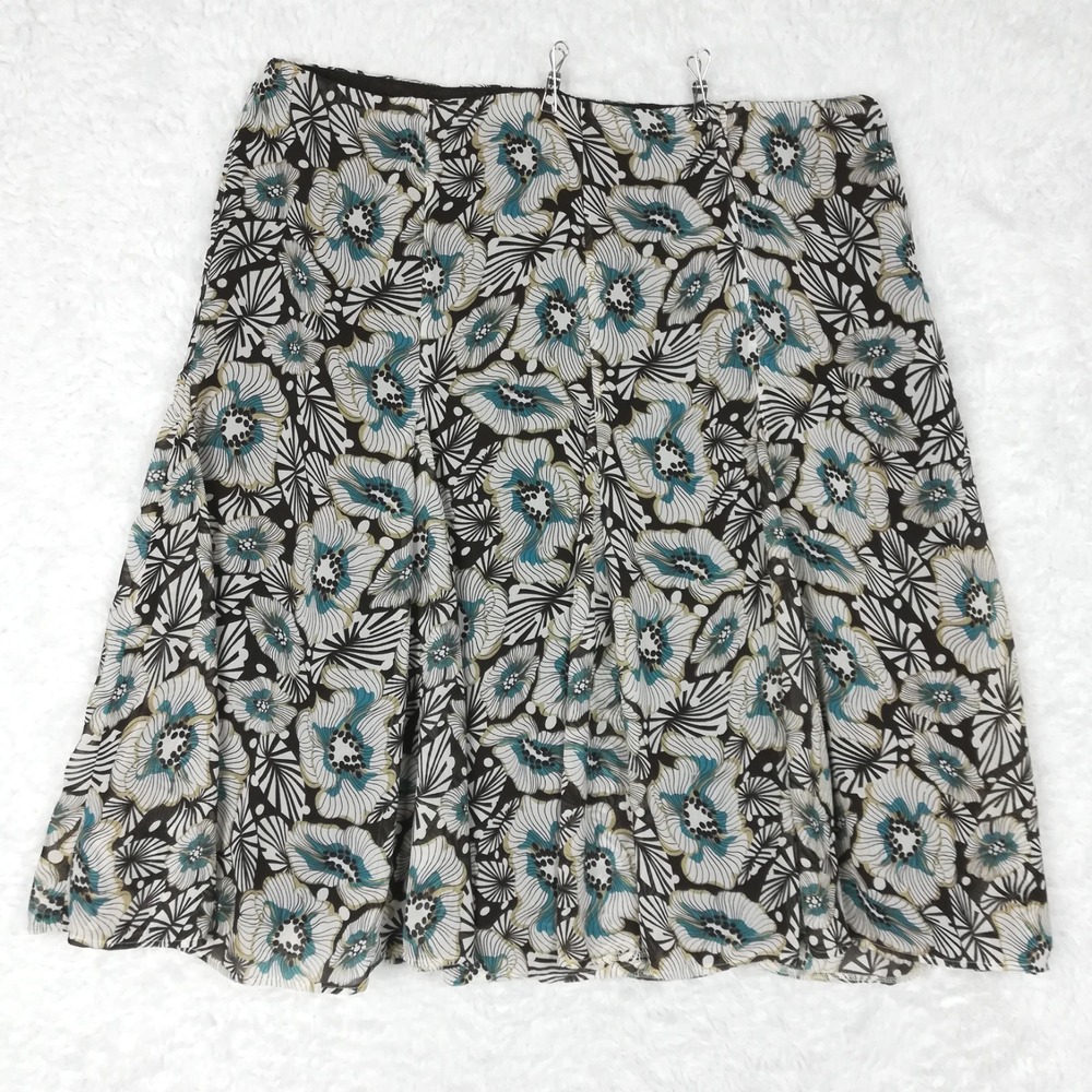 George Womens Skirt A-Line Teal Spray Brown Floral Print Chiffon Midi Plus 18W